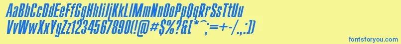 フォントUkrainiancompactItalic – 青い文字が黄色の背景にあります。