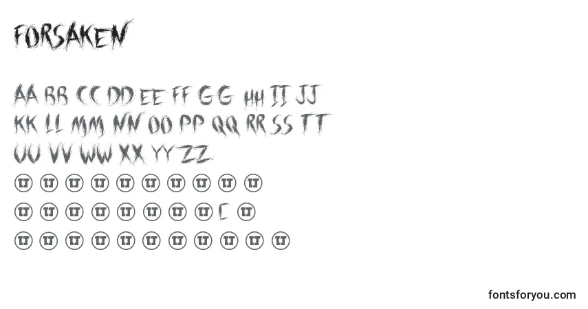 Czcionka Forsaken – alfabet, cyfry, specjalne znaki