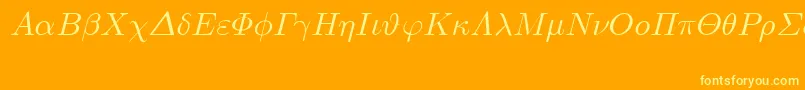 EuclidSymbolItalic-Schriftart – Gelbe Schriften auf orangefarbenem Hintergrund