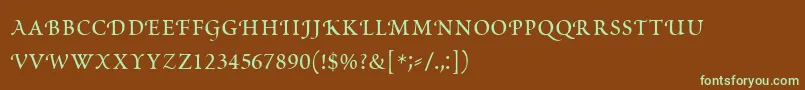 フォントPoeticaRomanSmallCapitals – 緑色の文字が茶色の背景にあります。