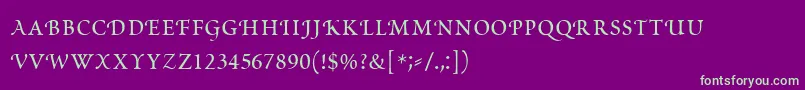 フォントPoeticaRomanSmallCapitals – 紫の背景に緑のフォント