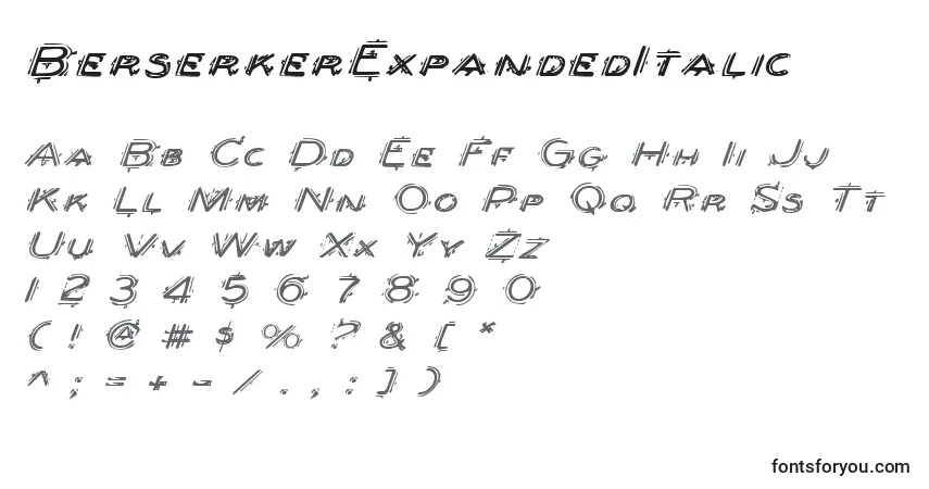Schriftart BerserkerExpandedItalic – Alphabet, Zahlen, spezielle Symbole