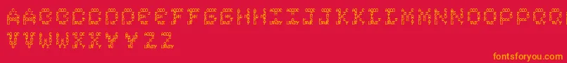 Complexity-Schriftart – Orangefarbene Schriften auf rotem Hintergrund