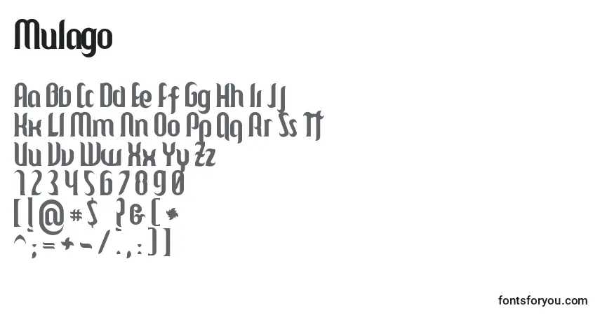 A fonte Mulago – alfabeto, números, caracteres especiais
