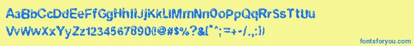 フォントRuohomatto – 青い文字が黄色の背景にあります。