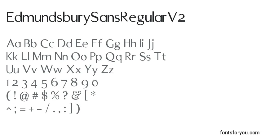 Czcionka EdmundsburySansRegularV2 – alfabet, cyfry, specjalne znaki