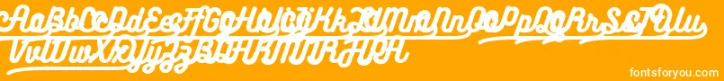 Bukhariscriptalternates-Schriftart – Weiße Schriften auf orangefarbenem Hintergrund