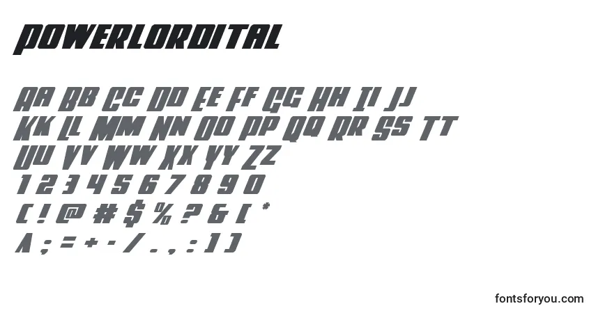 Powerlorditalフォント–アルファベット、数字、特殊文字