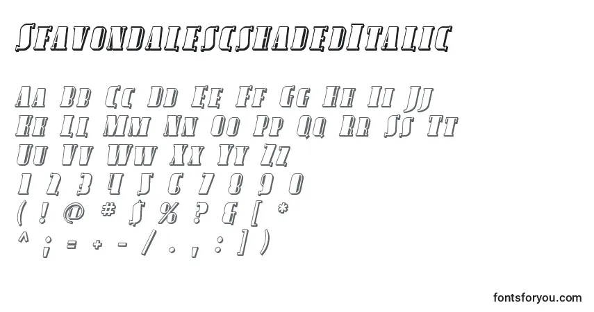 A fonte SfavondalescshadedItalic – alfabeto, números, caracteres especiais