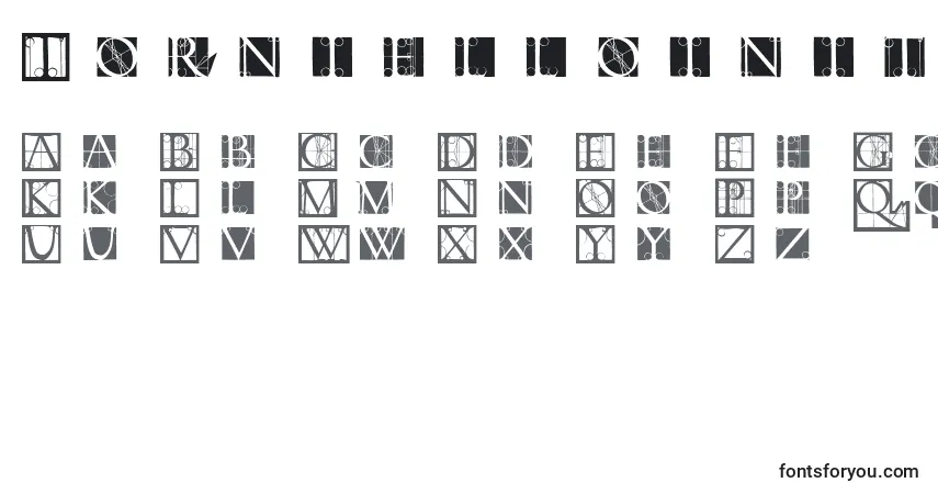 A fonte Tornielloinitials – alfabeto, números, caracteres especiais