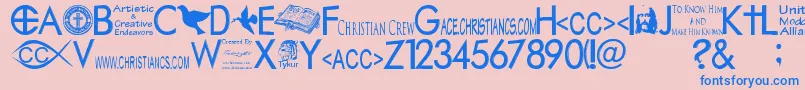 フォントChristiancrew – ピンクの背景に青い文字