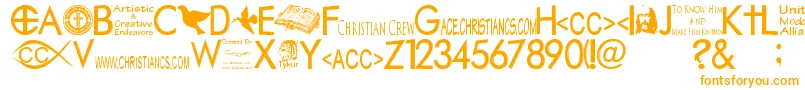 Christiancrew-Schriftart – Orangefarbene Schriften auf weißem Hintergrund