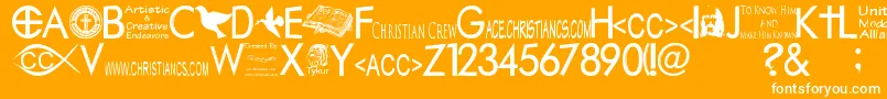 Christiancrew-Schriftart – Weiße Schriften auf orangefarbenem Hintergrund