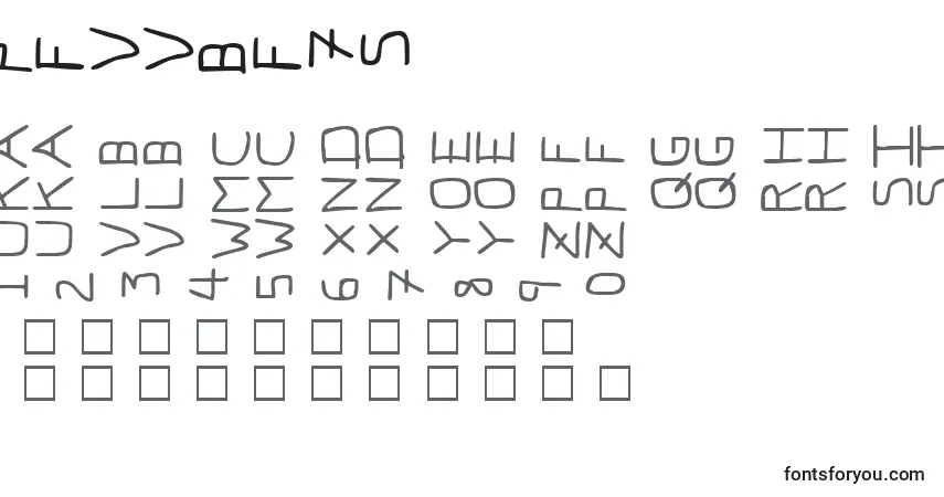 Czcionka Pfvvbf7s – alfabet, cyfry, specjalne znaki