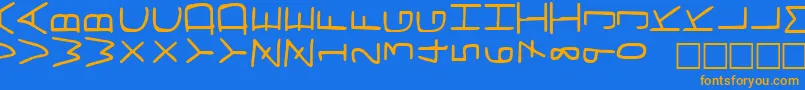 フォントPfvvbf7s – オレンジ色の文字が青い背景にあります。