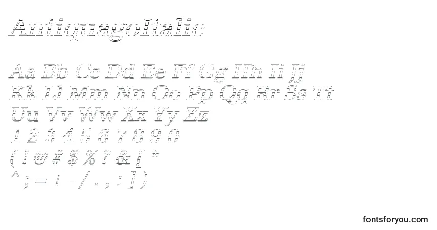 Schriftart AntiquagoItalic – Alphabet, Zahlen, spezielle Symbole