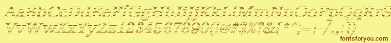 フォントAntiquagoItalic – 茶色の文字が黄色の背景にあります。