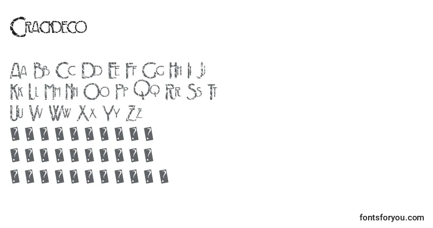 Schriftart Crackdeco – Alphabet, Zahlen, spezielle Symbole