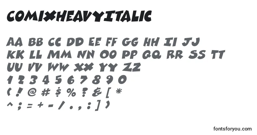 A fonte ComixheavyItalic – alfabeto, números, caracteres especiais