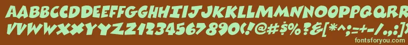 フォントComixheavyItalic – 緑色の文字が茶色の背景にあります。