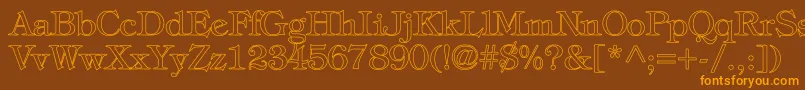 TiffanyNormalHollow-Schriftart – Orangefarbene Schriften auf braunem Hintergrund