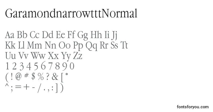 A fonte GaramondnarrowtttNormal – alfabeto, números, caracteres especiais