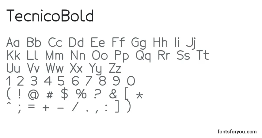 Schriftart TecnicoBold – Alphabet, Zahlen, spezielle Symbole