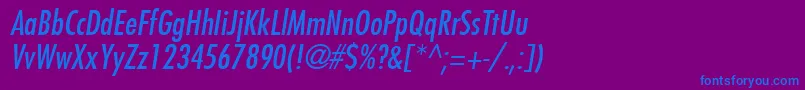 FuturaLtCondensedMediumOblique-Schriftart – Blaue Schriften auf violettem Hintergrund