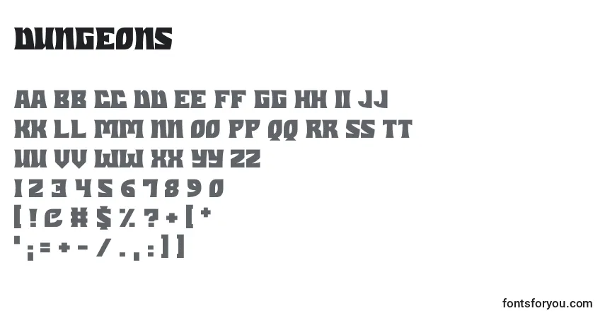 A fonte Dungeons – alfabeto, números, caracteres especiais