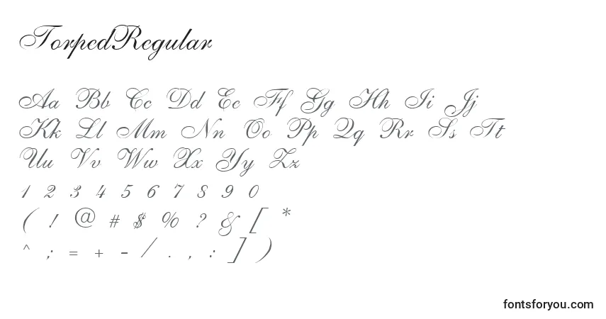 A fonte TorpedRegular – alfabeto, números, caracteres especiais