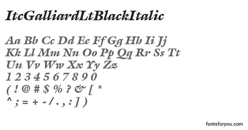 Шрифт ItcGalliardLtBlackItalic – алфавит, цифры, специальные символы