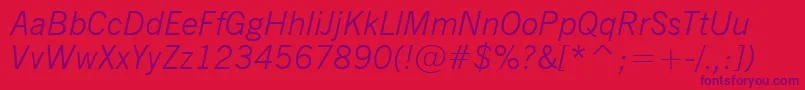 NewsGothicLightItalicBt Font – Purple Fonts on Red Background