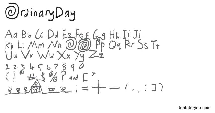 Czcionka OrdinaryDay – alfabet, cyfry, specjalne znaki