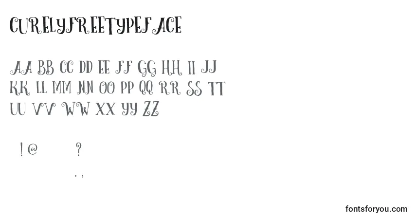 Fuente CurelyFreeTypeface - alfabeto, números, caracteres especiales
