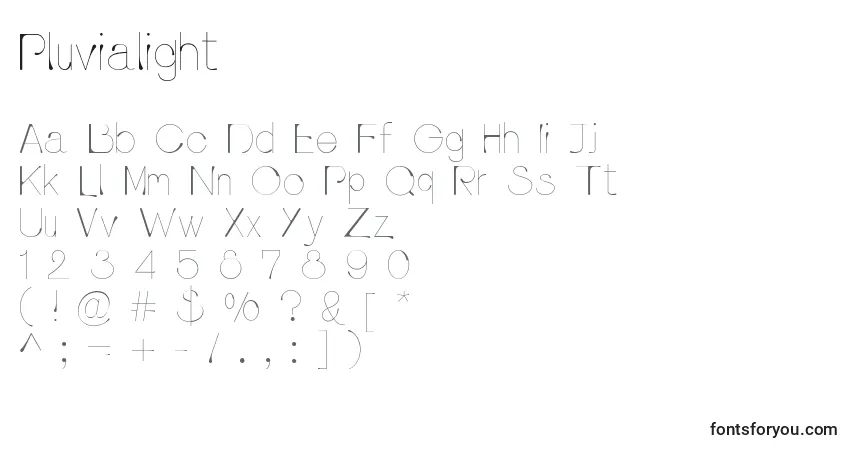Schriftart Pluvialight – Alphabet, Zahlen, spezielle Symbole