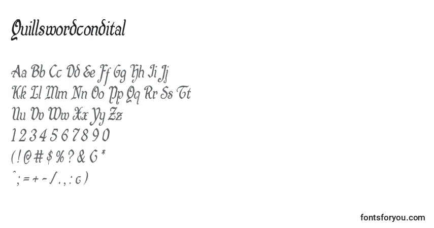 A fonte Quillswordcondital – alfabeto, números, caracteres especiais