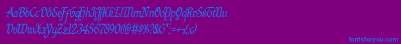 Quillswordcondital-Schriftart – Blaue Schriften auf violettem Hintergrund