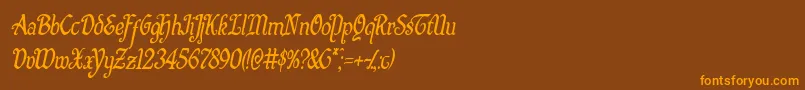 Quillswordcondital-Schriftart – Orangefarbene Schriften auf braunem Hintergrund