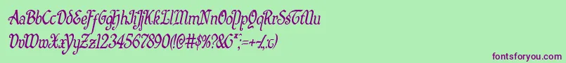 Quillswordcondital-Schriftart – Violette Schriften auf grünem Hintergrund