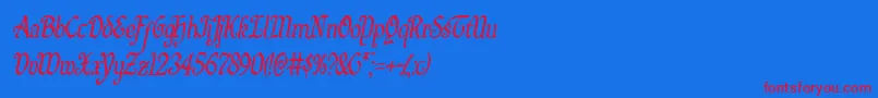 Quillswordcondital-Schriftart – Rote Schriften auf blauem Hintergrund