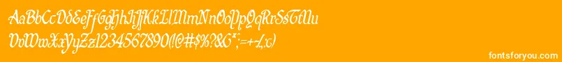 Quillswordcondital-Schriftart – Weiße Schriften auf orangefarbenem Hintergrund