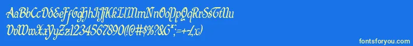 Quillswordcondital-Schriftart – Gelbe Schriften auf blauem Hintergrund