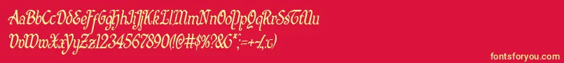 Quillswordcondital-Schriftart – Gelbe Schriften auf rotem Hintergrund