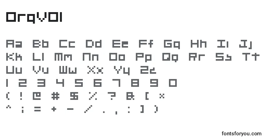 A fonte OrgV01 – alfabeto, números, caracteres especiais