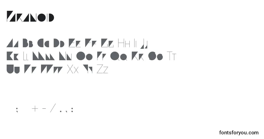 Czcionka Paranoid – alfabet, cyfry, specjalne znaki