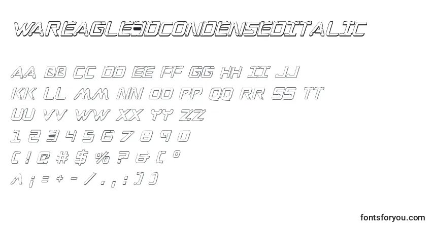 Schriftart WarEagle3DCondensedItalic – Alphabet, Zahlen, spezielle Symbole