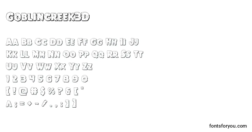 Schriftart Goblincreek3D – Alphabet, Zahlen, spezielle Symbole