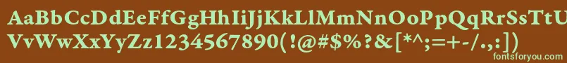 フォントGaramondpremrproBdcapt – 緑色の文字が茶色の背景にあります。