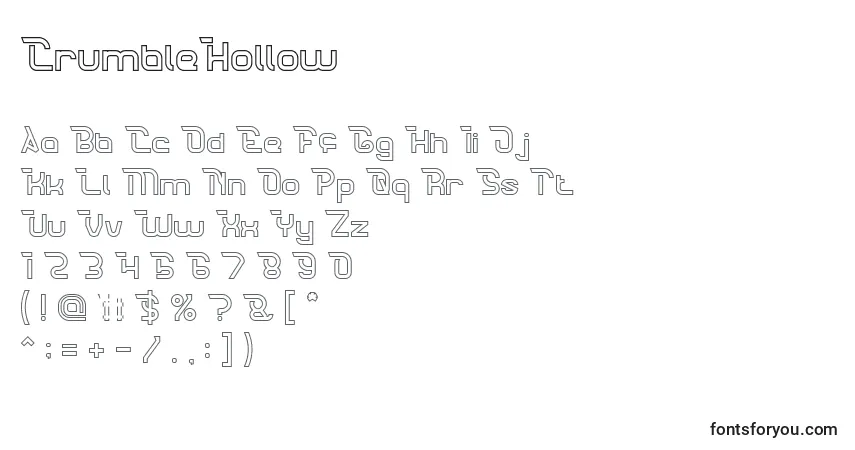 Czcionka CrumbleHollow – alfabet, cyfry, specjalne znaki