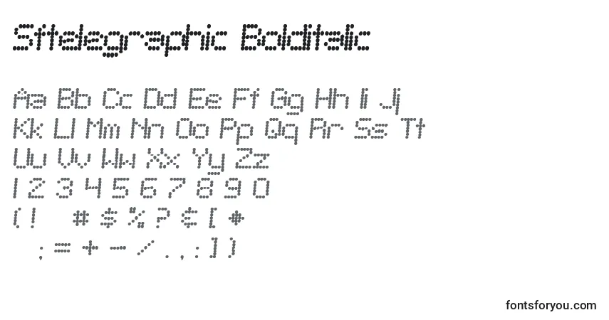 A fonte Sftelegraphic Bolditalic – alfabeto, números, caracteres especiais